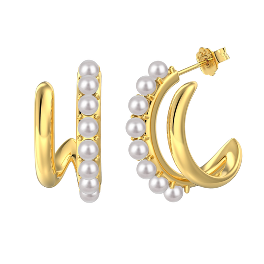 Clévaillé Pearl Luxe Gold Hoops